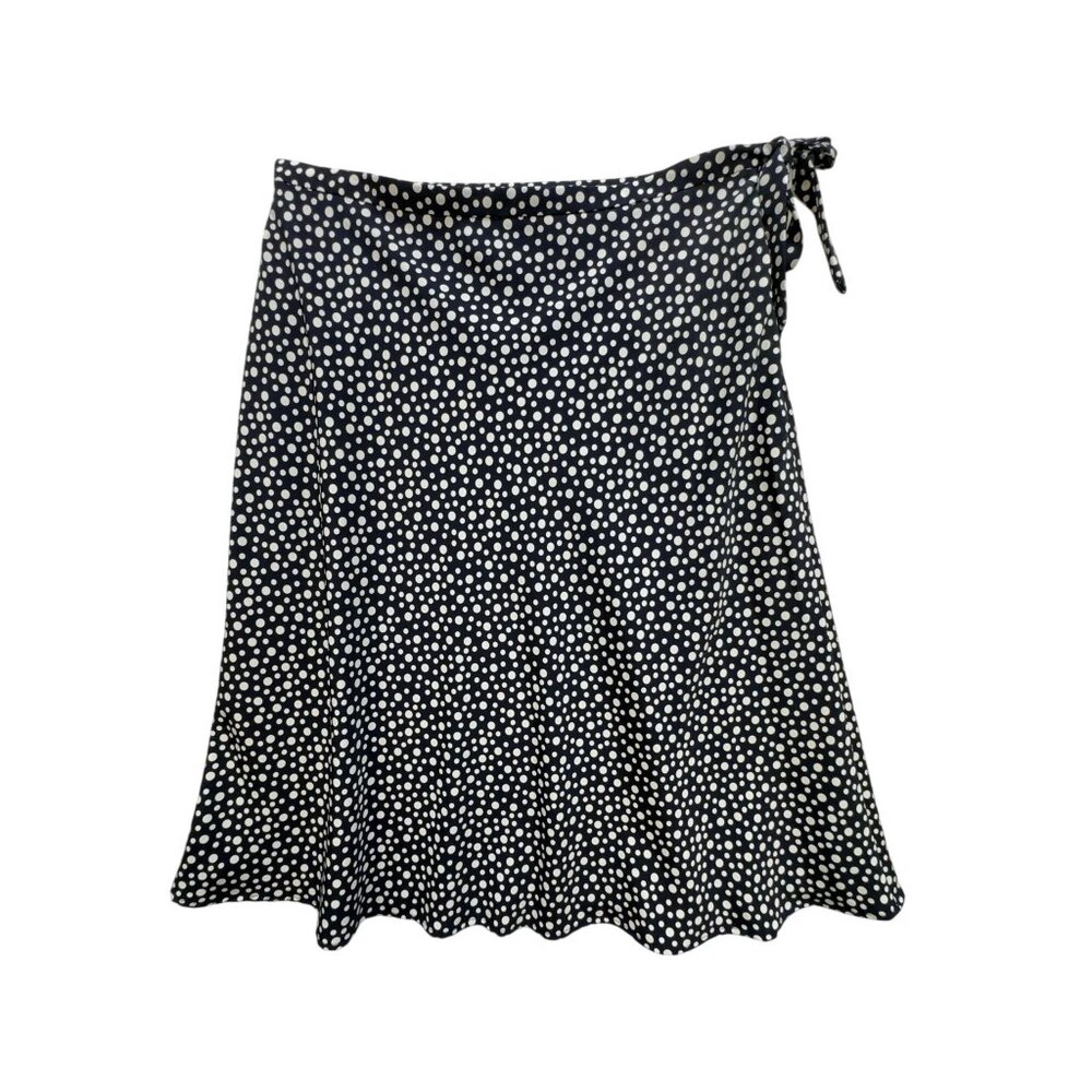 Liz Claiborne Womens Faux Wrap Skirt Size 14P Black White Polka Dot Casual Tie